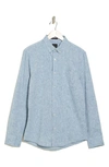 14th & Union Long Sleeve Slim Fit Linen Cotton Shirt In Teal Deep- White Eoe