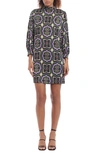 DONNA MORGAN FOR MAGGY GEOMETRIC LONG SLEEVE TWIST SHIFT MINIRESS