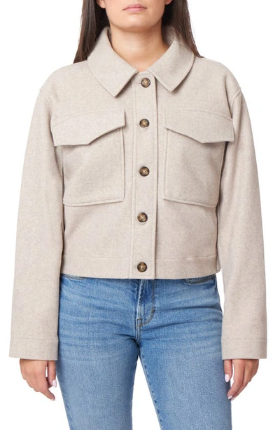 Boxy Crop Shirt Jacket In Heathered Almond