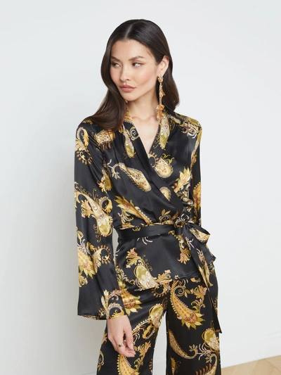 L Agence Olive Paisley-printed Silk Wrap Blouse In Black Multi Delicate Paisley