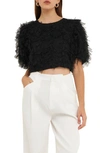 Endless Rose Women's Gridded Mesh Feathered Cropped Top In Black