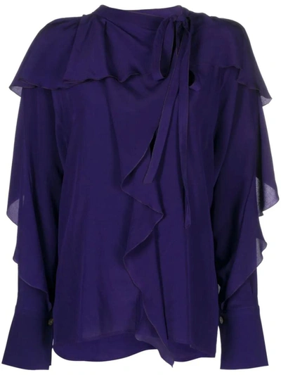 Victoria Beckham Romantic Draped Silk Blouse In Purple