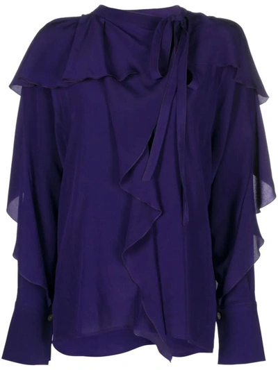 Victoria Beckham Romantic Draped Silk Blouse In Pink & Purple