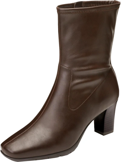 Aerosoles Cinnamon Womens Faux Leather Comfort Insole Dress Boots In Wine- Faux Leather