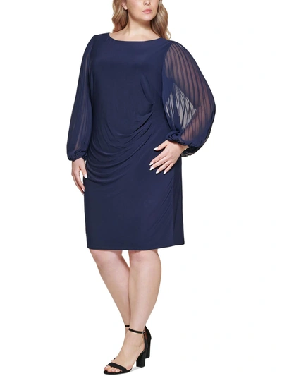 Jessica Howard Plus Womens Bishop Sleeve Knee-length Sheath Dress In Navy