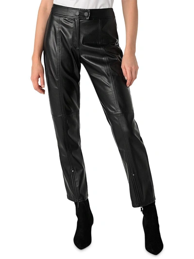 Karl Lagerfeld Womens Faux Leather Zipper Hem Straight Leg Pants In Black