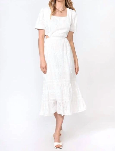 Adelyn Rae Katina Embroidered Cut Out Midi Dress In White