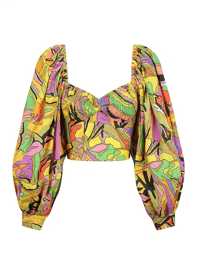 S/w/f Women's Exaggerated Puff Sleeve Top In Birds Of Paradise In Multi
