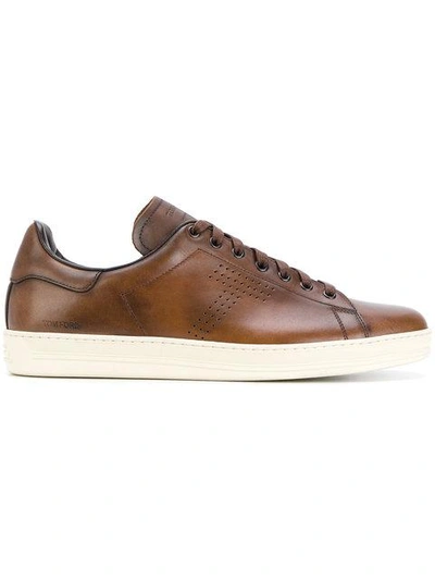 Tom Ford Leather Lace-up Trainers In Brown