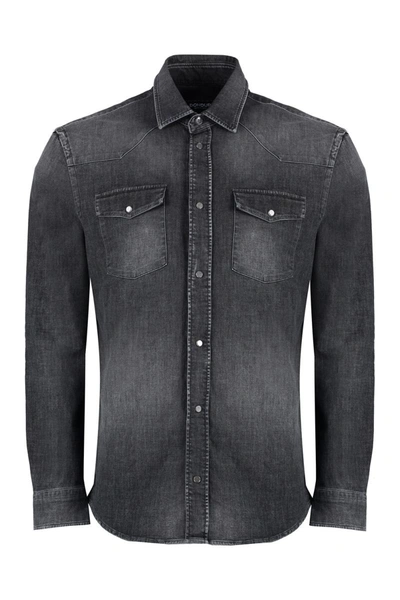 Dondup Washed-effect Denim Shirt In Grey