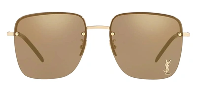 Saint Laurent Monogram Square Half-rim Sunglasses In Brown