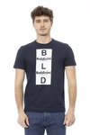 BALDININI TREND BALDININI TREND SLEEK BLUE COTTON TEE WITH FRONT MEN'S PRINT