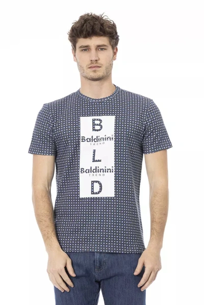 Baldinini Trend Chic Grey Cotton Tee With Bold Front Men's Print In Gray