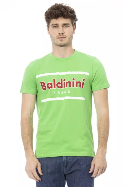 Baldinini Trend Emerald Cotton Tee With Signature Men's Print In Green