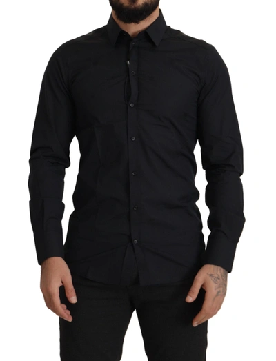 Dolce & Gabbana Elegant Azure Slim Fit Designer Shirt In Black