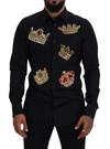 Dolce & Gabbana Black Gold Crown Slim Fit Dress Formal Shirt In Black