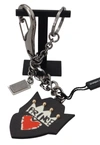 DOLCE & GABBANA DOLCE & GABBANA BLACK PRINCE STUDS LOGO SILVER BRASS MEN'S KEYCHAIN