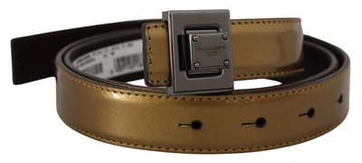 DOLCE & GABBANA DOLCE & GABBANA GOLD SQUARE BUCKLE LEATHER MEN'S BELT