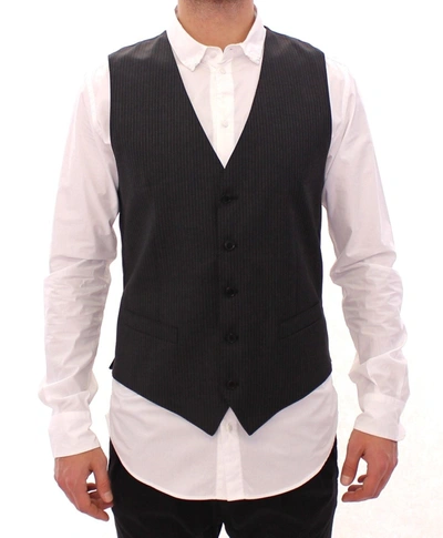 DOLCE & GABBANA DOLCE & GABBANA ELEGANT GRAY STRIPED DRESS MEN'S VEST