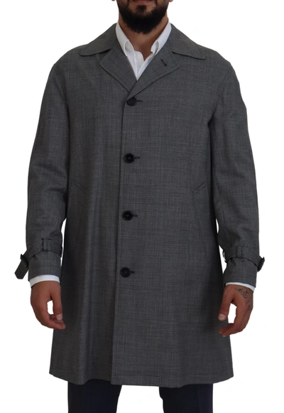 Dolce & Gabbana Grey Wool Plaid Long Trench Coat Jacket Trench Coat Jacket