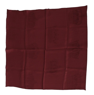 Dolce & Gabbana Maroon Silk Crown Square Wrap Handkerchief Scarf In Red