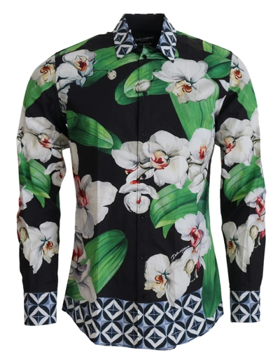 Dolce & Gabbana Multicolor Floral Slim Gold Formal Men's Shirt