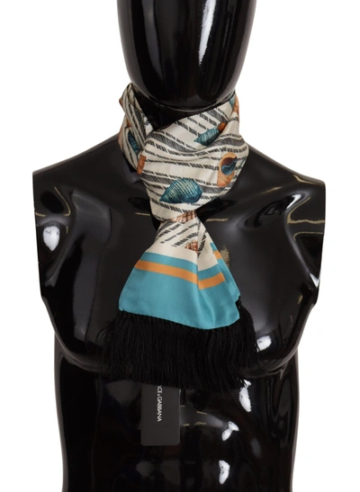 Dolce & Gabbana Multicolor Seashells Dg Print Silk Shawl Fringe Scarf