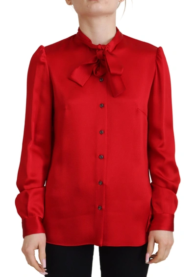 DOLCE & GABBANA DOLCE & GABBANA ELEGANT RED ASCOT COLLAR WOMEN'S BLOUSE