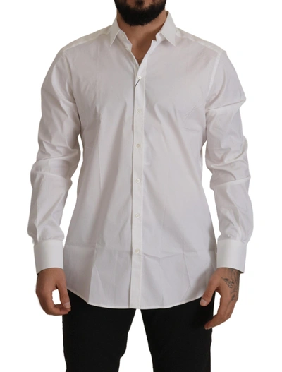 DOLCE & GABBANA DOLCE & GABBANA ELEGANT WHITE SLIM FIT COTTON DRESS MEN'S SHIRT