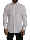 Dolce & Gabbana White Gold Cotton Slim Fit Dress Formal Shirt In White
