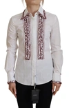 Dolce & Gabbana White Lace Long Sleeves Ruffle Collar Top In White