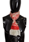 Dolce & Gabbana White Red Coral Print Shawl Wrap Fringe Scarf In White And Red