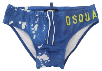 Dsquared² Exclusive Blue & White Logo Swim Men's Trunks In Blue And White