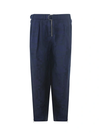 Emporio Armani Elegant Blue Linen Zip Bottom Men's Trousers