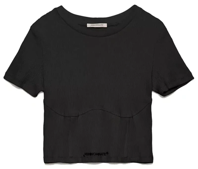 Hinnominate Chic Ribbed Cotton Tee With Logo Women's Detail In Black