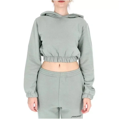 Hinnominate Chic Cropped Cotton Hoodie With Logo Women's Sleeve In Green