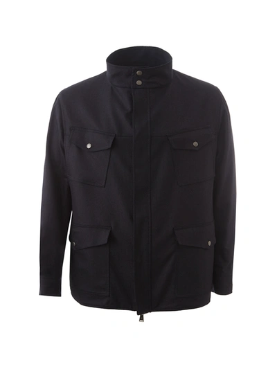 Lardini Reversible Wool Jacket With Zip Men's Closure In Blue