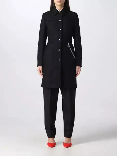 Love Moschino Elegant Black Wool Coat With Silver Chain Women's Detail