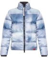LOVE MOSCHINO LOVE MOSCHINO CHIC LIGHT BLUE DOWN JACKET WITH LOGO WOMEN'S PATCH