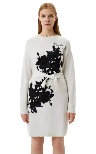 Love Moschino Elegant Embroidered Wool Blend Long Women's Dress In White