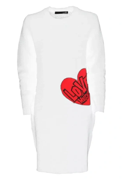 LOVE MOSCHINO LOVE MOSCHINO CHIC HEART PATTERN KNIT DRESS IN WOMEN'S WHITE