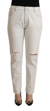 Pinko White Cotton Distressed Mid Waist Skinny Denim Jeans In White