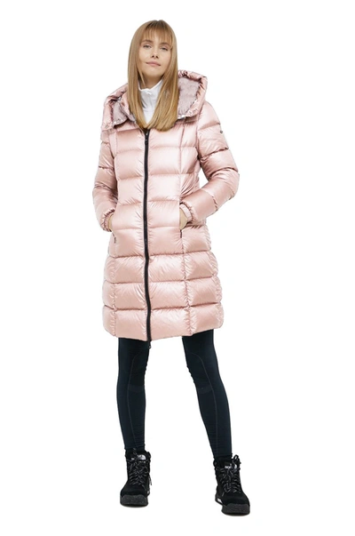 Refrigiwear Elegant Long Down Jacket With Removable Women's Hood In Pink