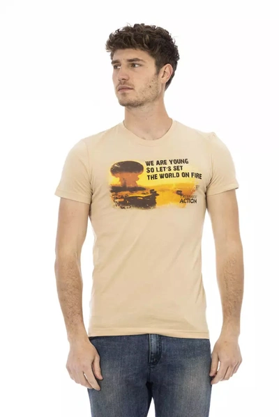 Trussardi Action Elevated Beige Short Sleeve T-shirt With Chic Front Men's Print