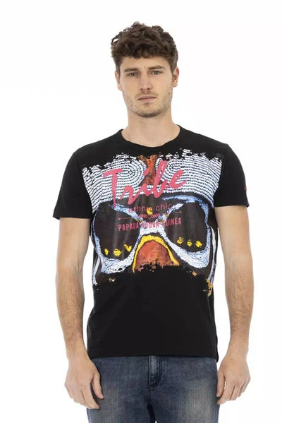 Trussardi Action Elevate Your Style: Bold Print Black Men's Tee