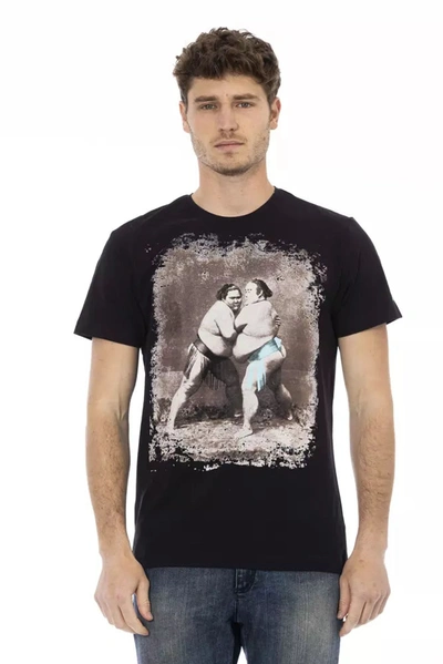 Trussardi Action Elevated Casual Black Tee With Unique Front Men's Print