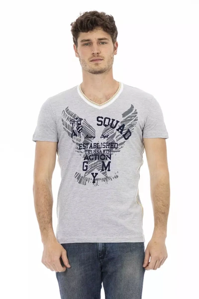 Trussardi Action Elegant V-neck Tee With Chic Front Men's Print In Gray