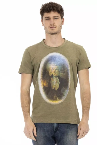 Trussardi Action Emerald Green Cotton Tee With Front Men's Print