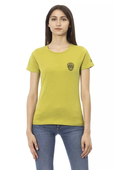 TRUSSARDI ACTION TRUSSARDI ACTION CHIC GREEN TEE WITH ARTISTIC FRONT WOMEN'S PRINT