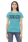 TRUSSARDI ACTION TRUSSARDI ACTION CHIC LIGHT BLUE SHORT SLEEVE TEE WITH FRONT WOMEN'S PRINT